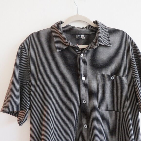 IBEX 100% Merino Wool Striped Button Down Shirt Black Gray Casual Outdoor Size M - Picture 2 of 15